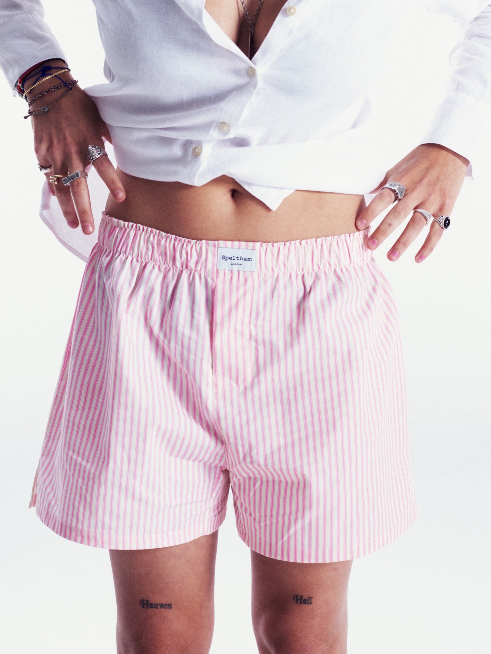 Pink White Striped Classic Unisex Boxer Shorts