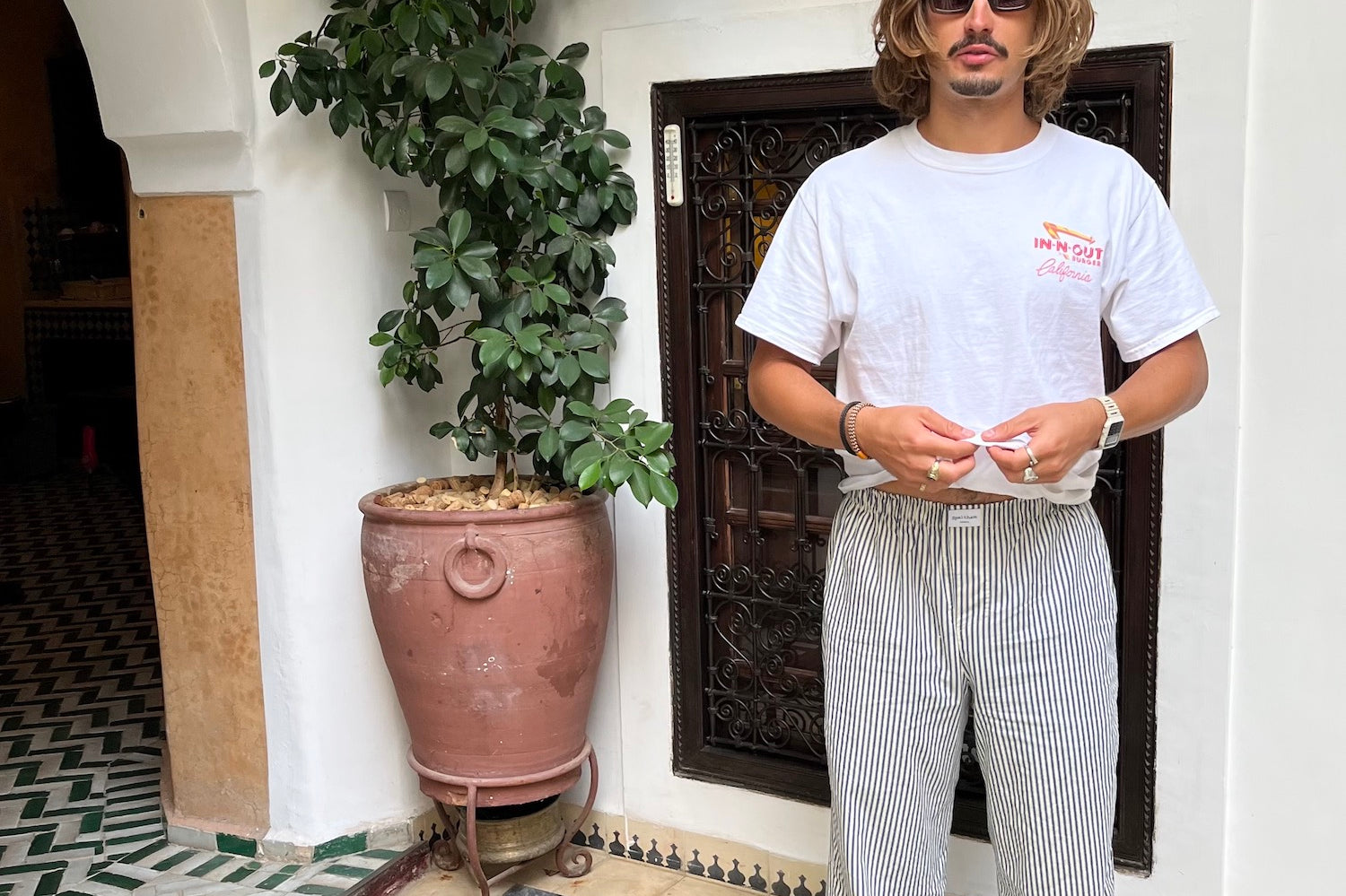 Blue & White Striped Lounge Pants