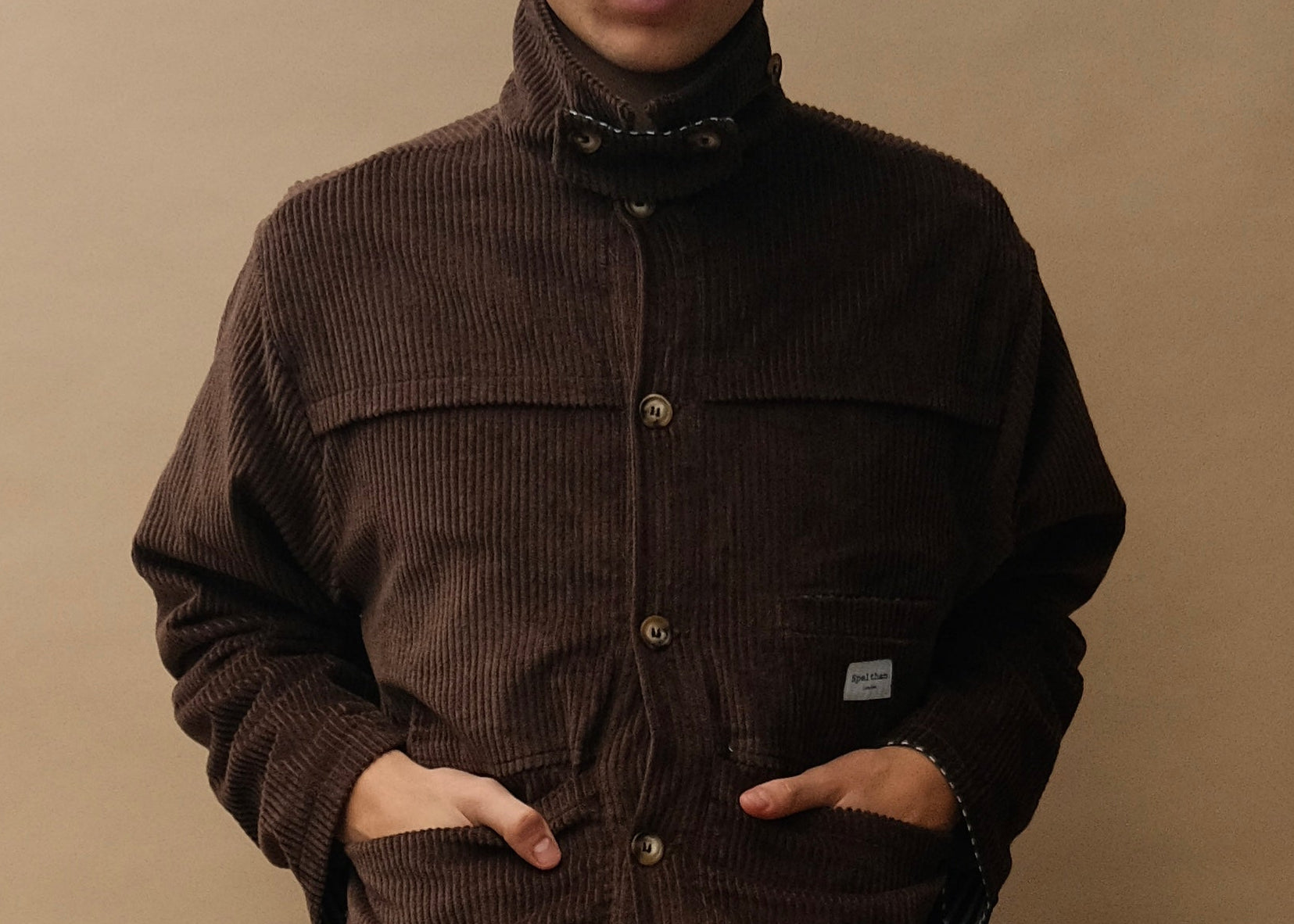 male model wearing brown speltham corduroy jacket