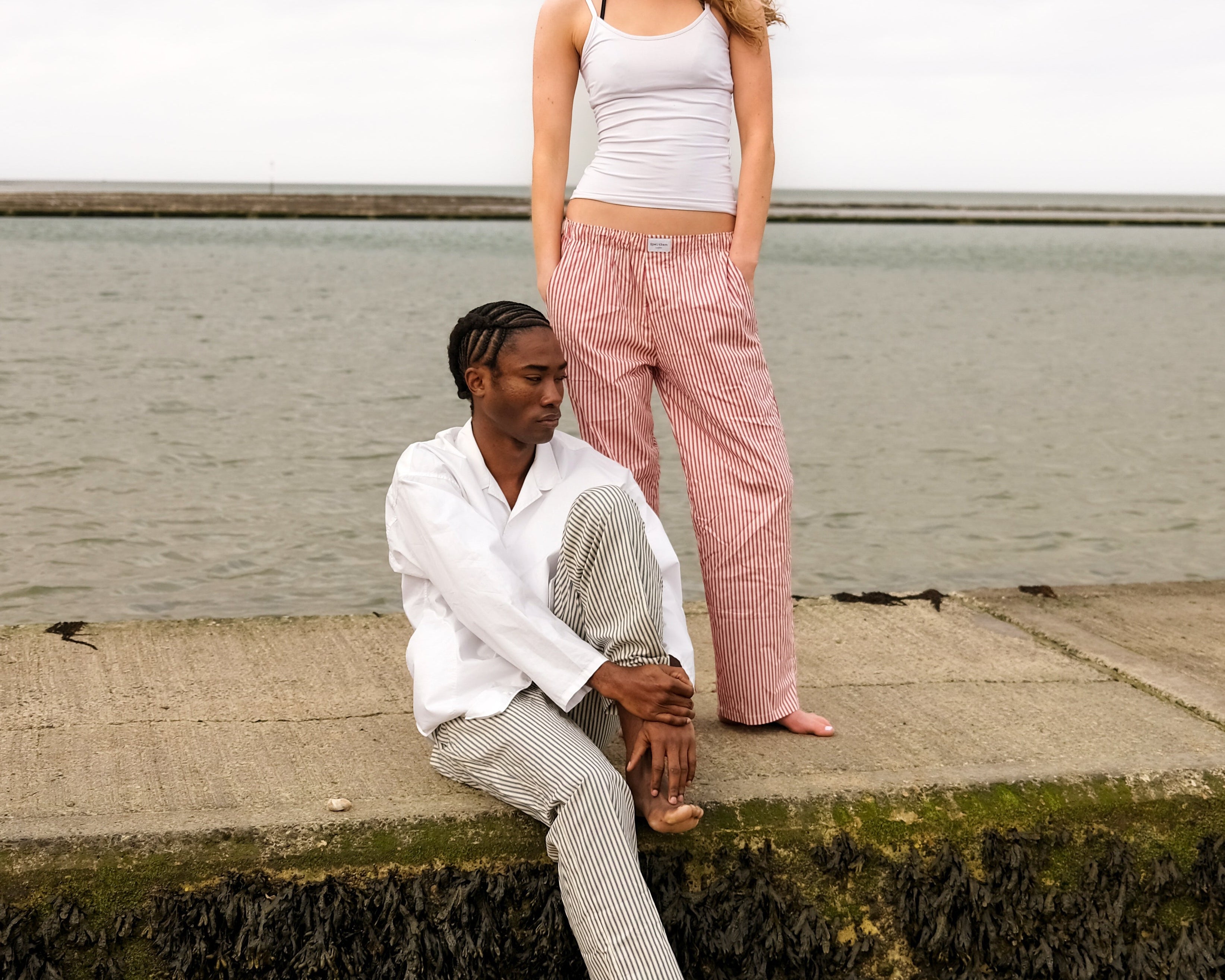 Blue & White Striped Lounge Pants