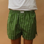 male model wearing speltham green inverted stripe boxers