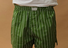 male model wearing speltham green inverted stripe boxers
