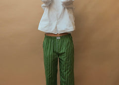 male model wearing speltham green inverted stripe lounge pants