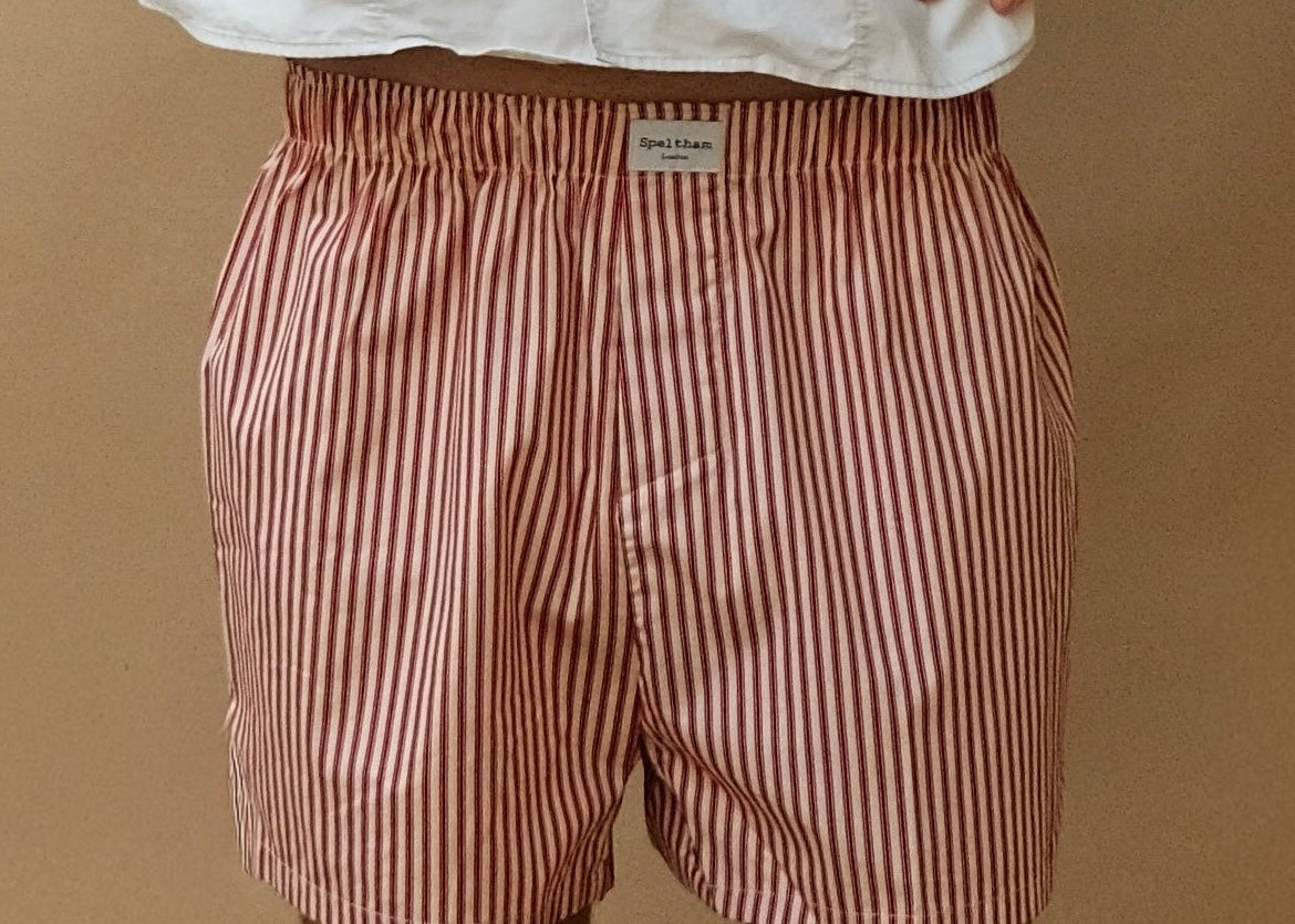 male model wearing red striped speltham boxer shorts